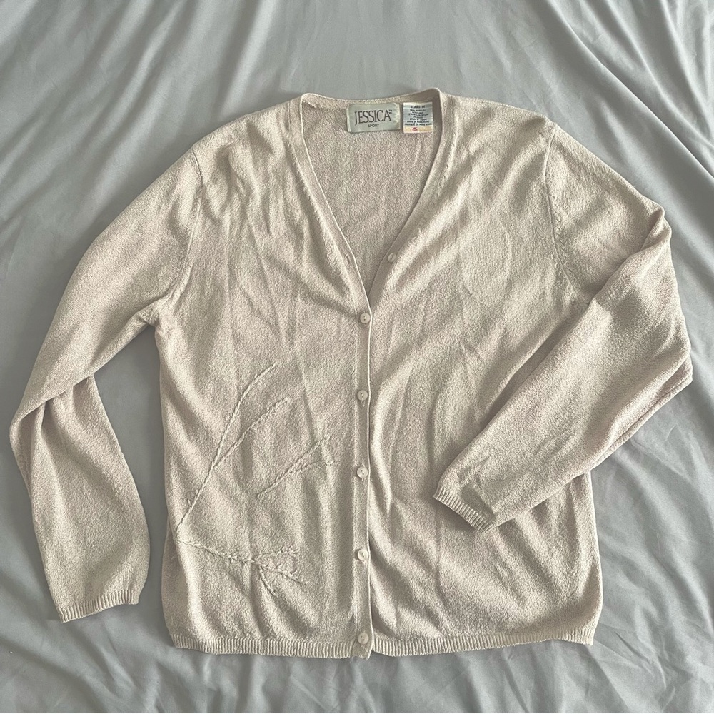 Vintage nude lightweight thin cardigan with floral details